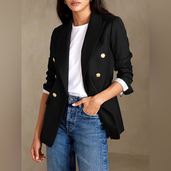Banana Republic Classic Black Wool Blend Captain's Blazer Gold Buttons SZ 6Pet - Picture 1 of 7